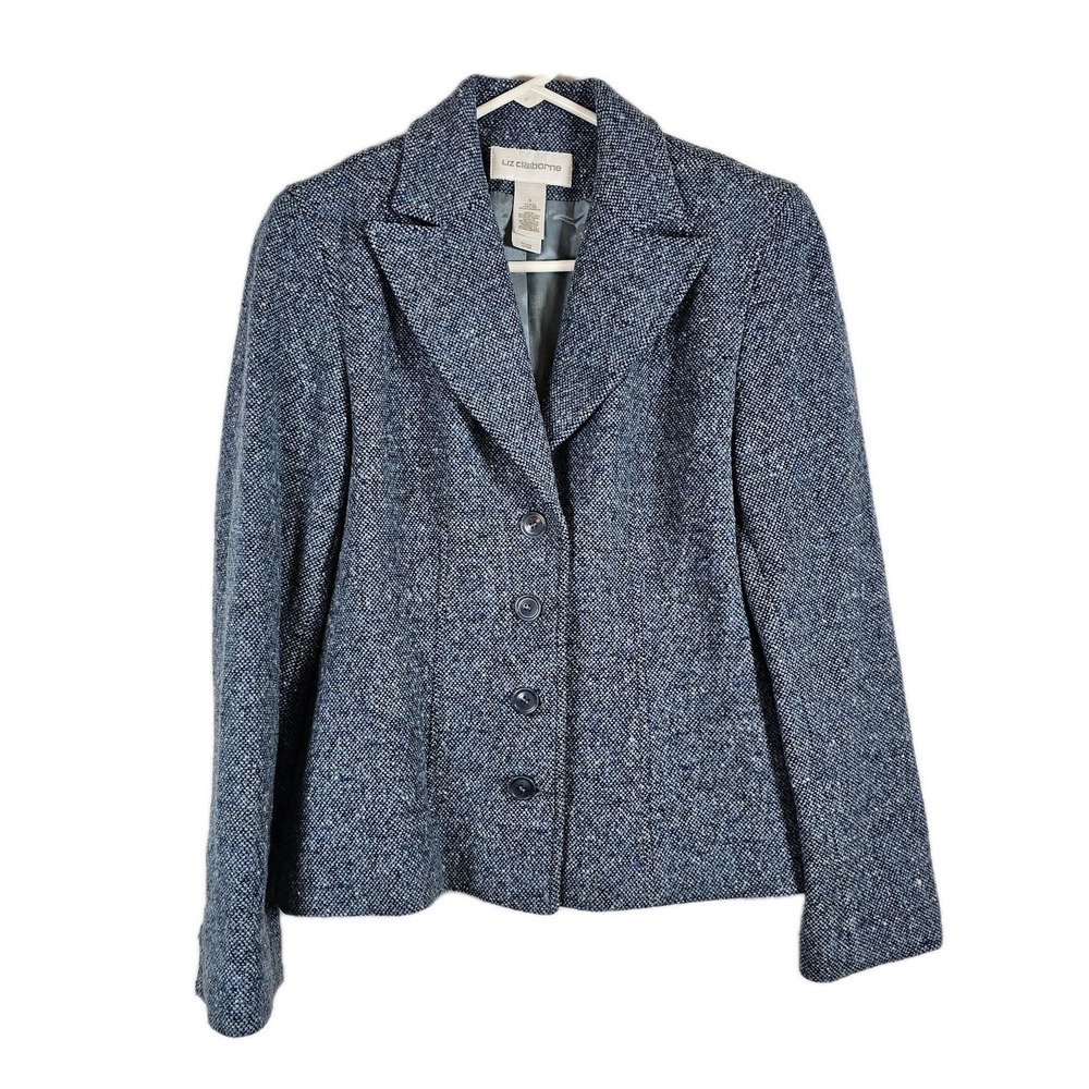 Liz Claiborne Women's Blue Wool Blend Long Sleeve Vented Fitted Blazer Sz 6 EUC